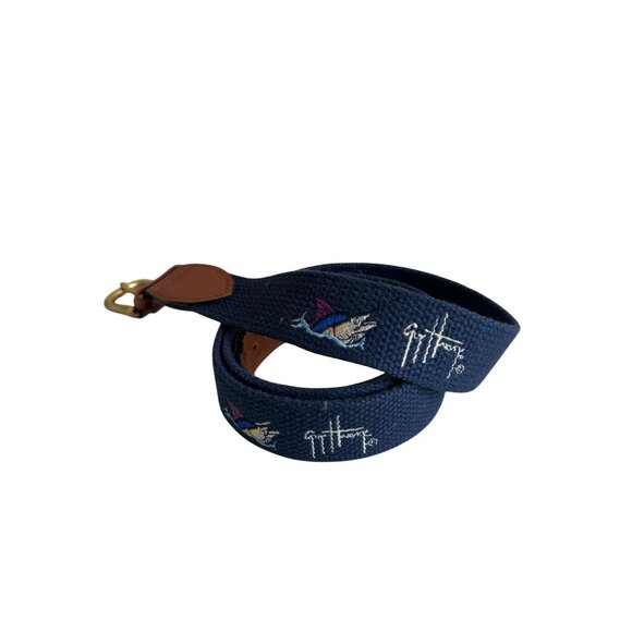 GUY HARVEY Men's Tuna Embroidered Leather Trim Fish Belt Size 40 - Picture 4 of 7
